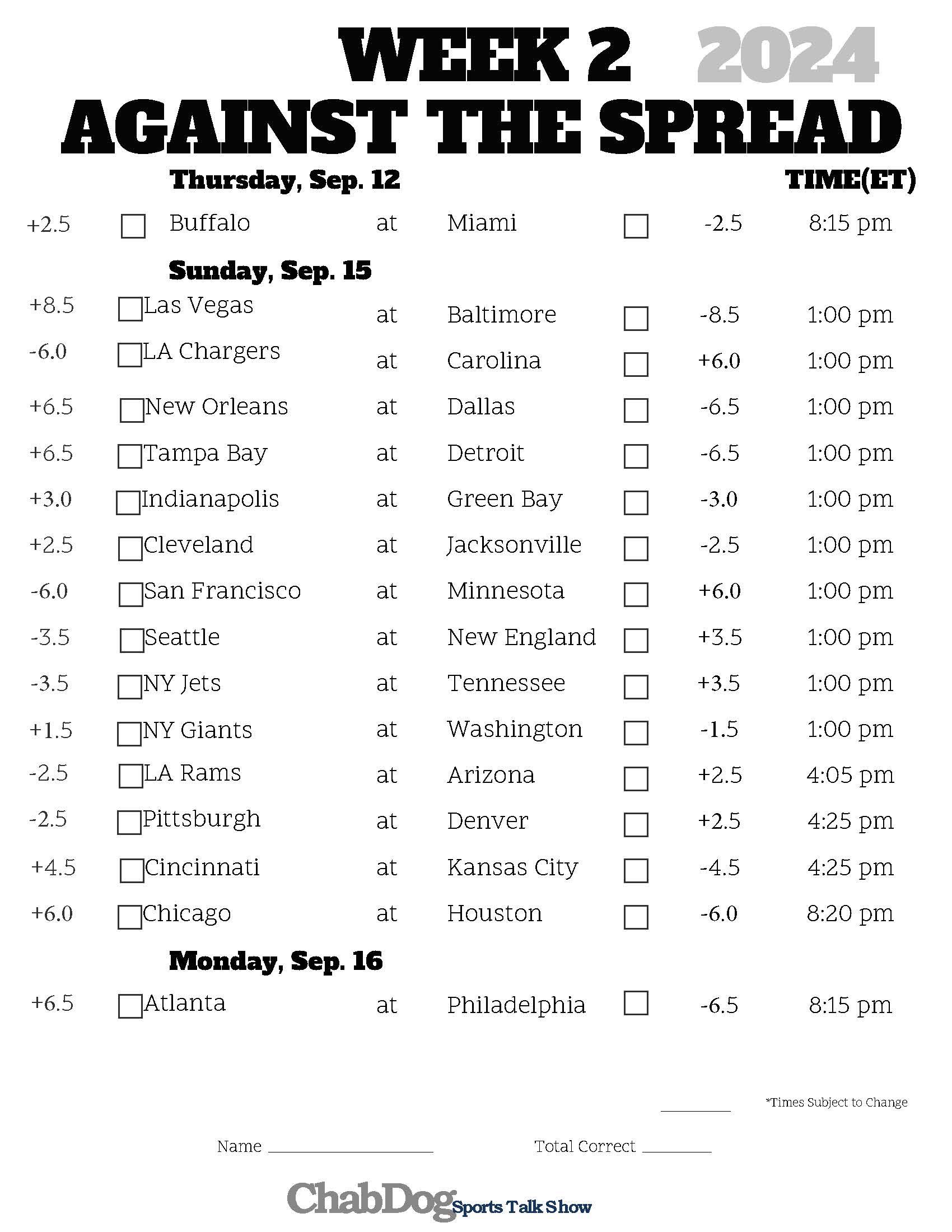 week 2 nfl betting spread 2024